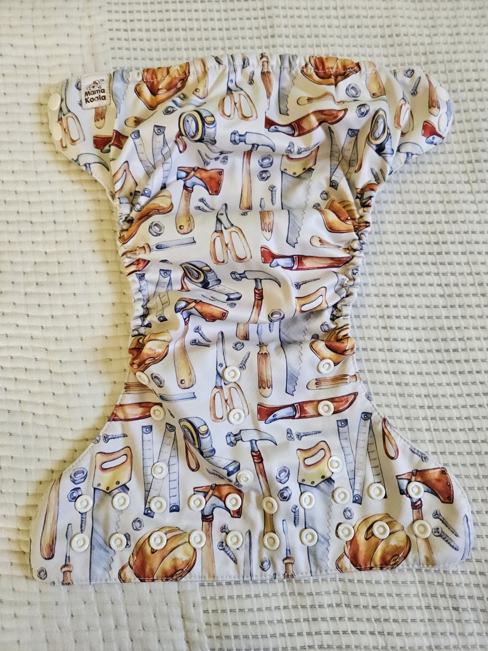 Mama Koala Tools Print Cloth Diaper - White Base with Brown/Orange Tools